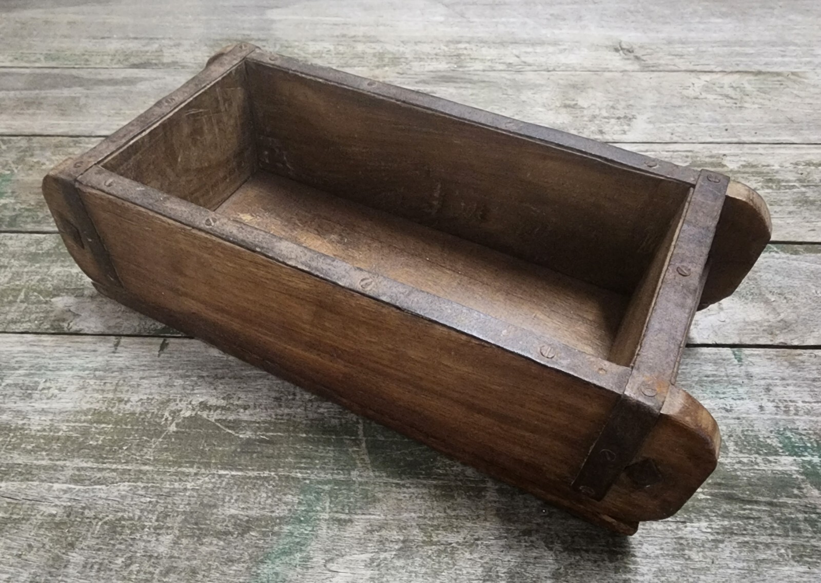 * OLD Handmade Rustic Primitive Farmhouse Decor Vintage Wooden Brick Mold Box