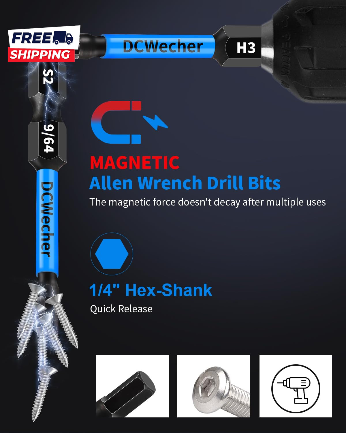 20-PCS Allen Key/Allen Wrench Drill Bit Set Impact Hex Bits (Metric & SAE) 2 Inc