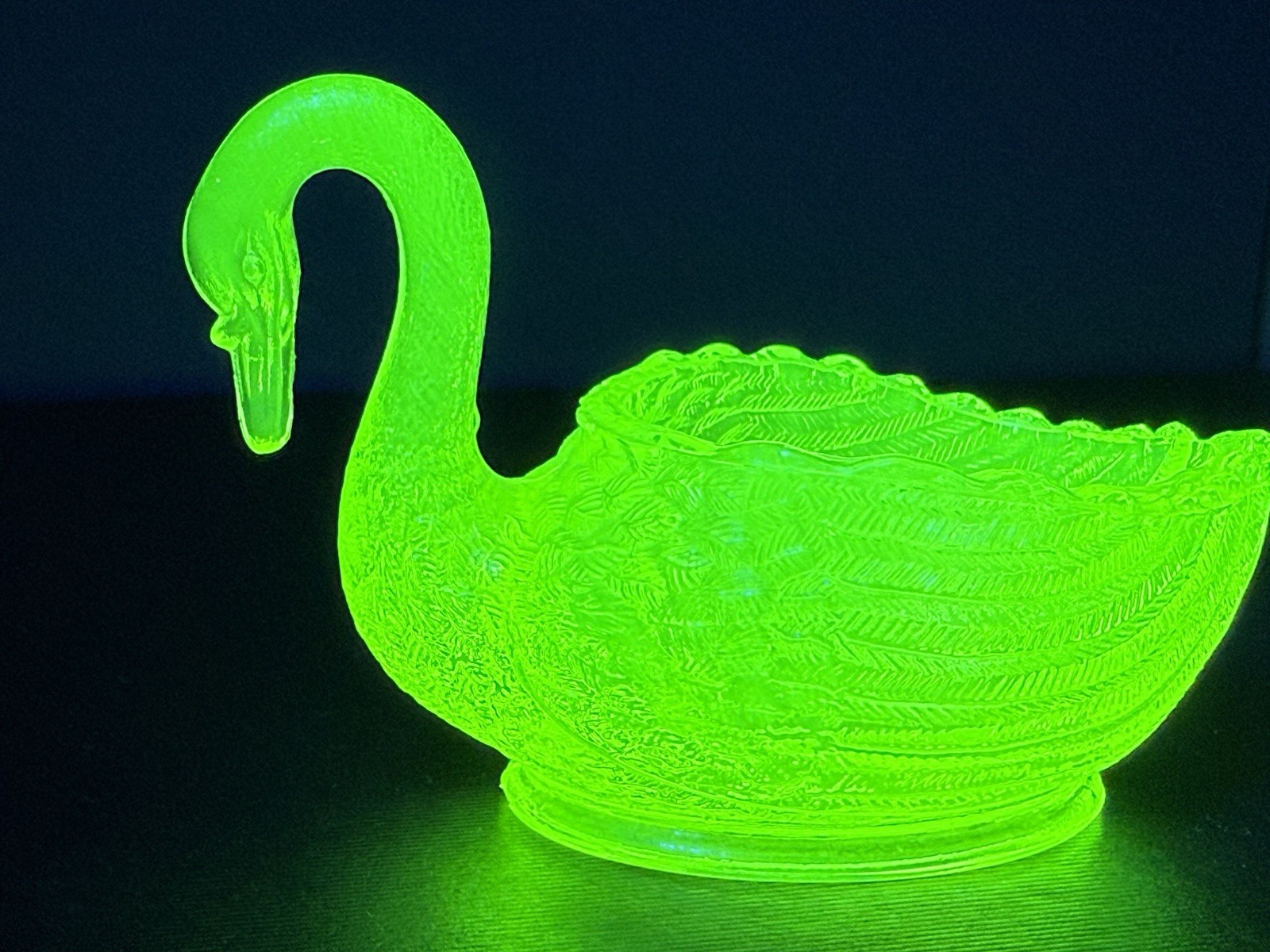 3 7/8" SWAN SALT DIP OPEN CELLAR CANARY YELLOW VASELINE GLASS