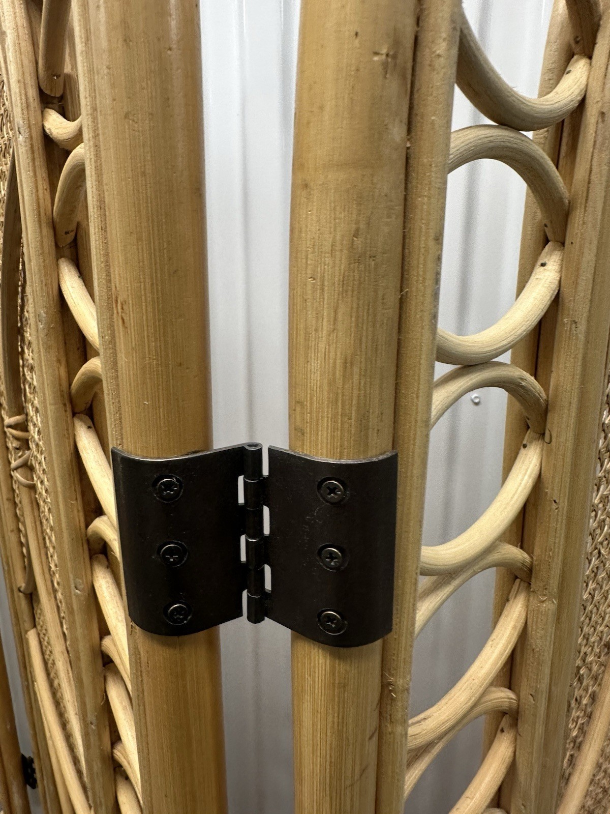 Vintage Boho Chic Bamboo Rattan 3-Panel Room Divider Screen MCM Retro