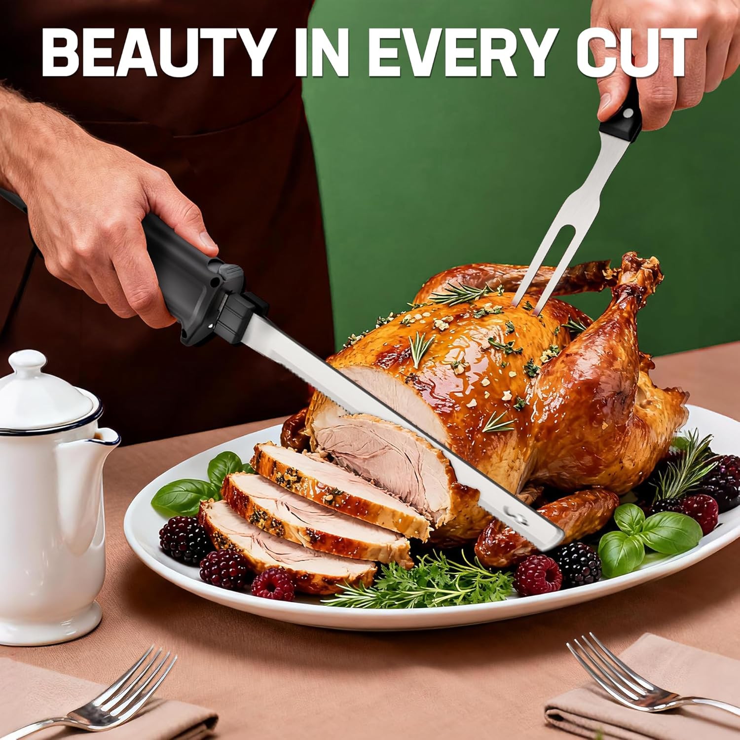 WORKPRO Cordless Electric Knife for Turkey Fish & Bread 2 Stainless Steel Blades