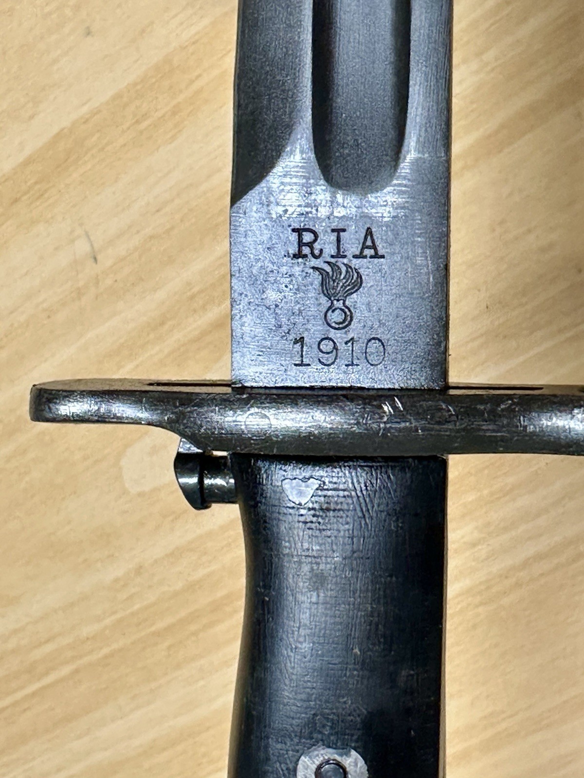 WWI US M1905-E1 10” Bayonet RIA 1910 Rock Island Armory Marked USS Nevada BB 36