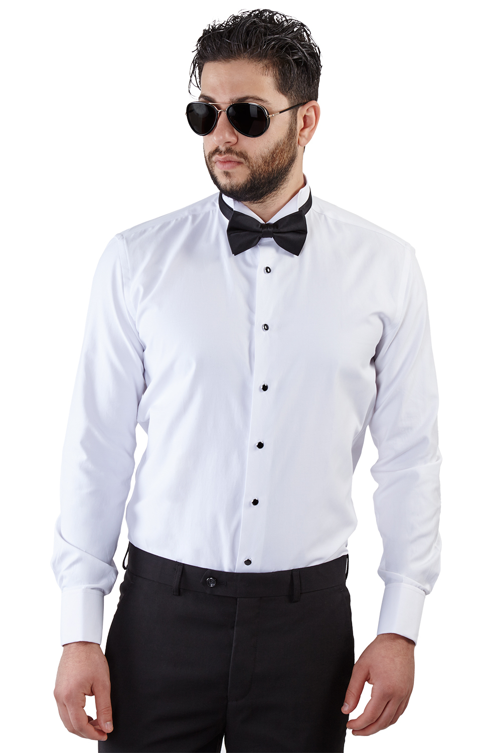 Men No Tag White Wing Tip Tuxedo Dress Shirt Slim Fit Bow Cufflinks Studs AZAR