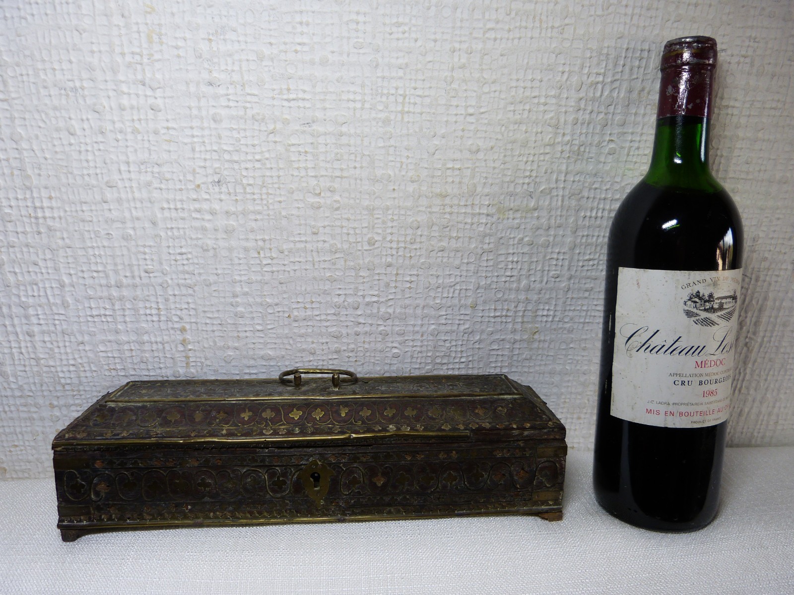 Antique 19th Century 19th Century Brass Inlay Wooden Glove Box Set