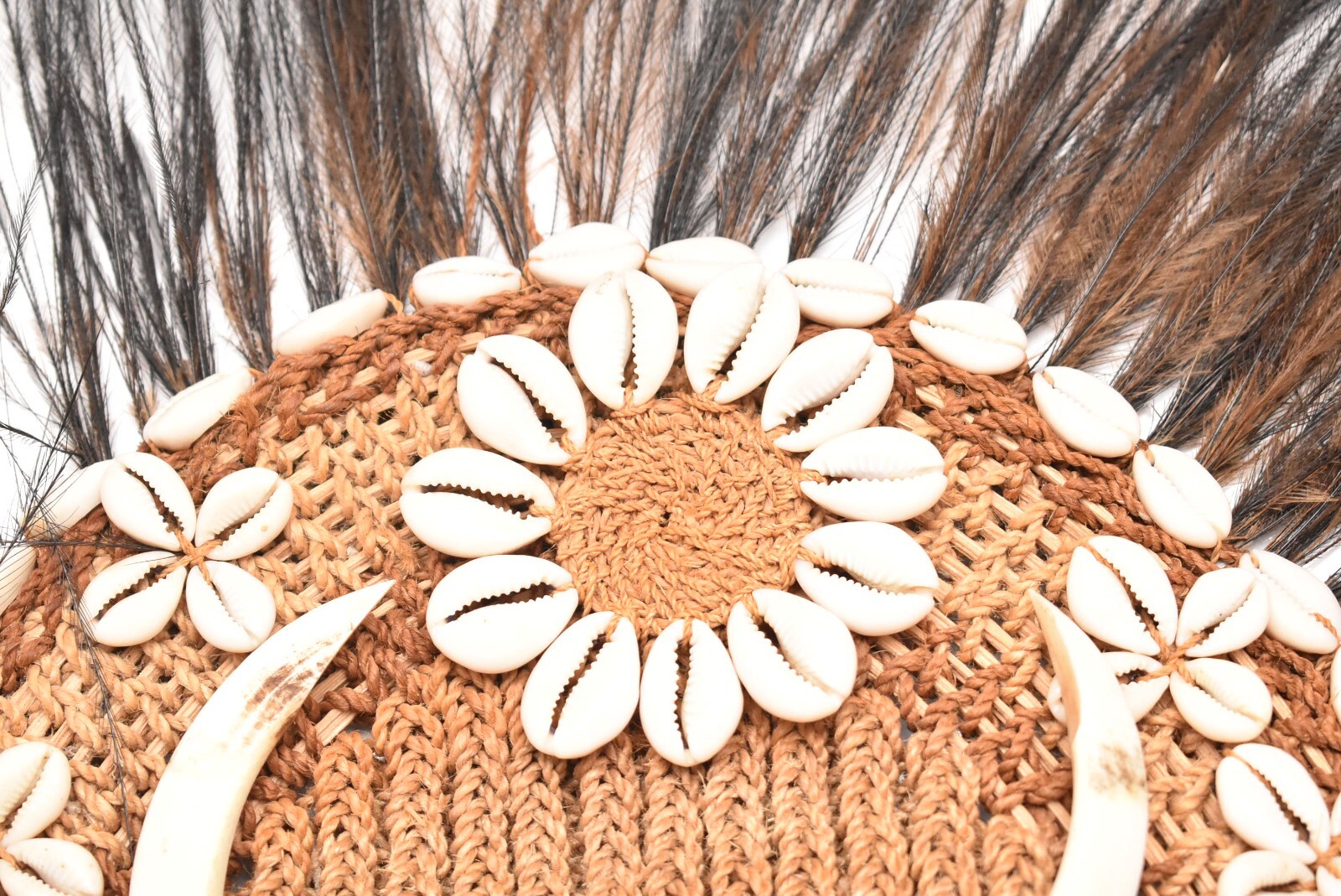 VINTAGE PAPUA NEW GUINEA ABELAM HEADDRESS WOVEN WITH COWRIE SHELL