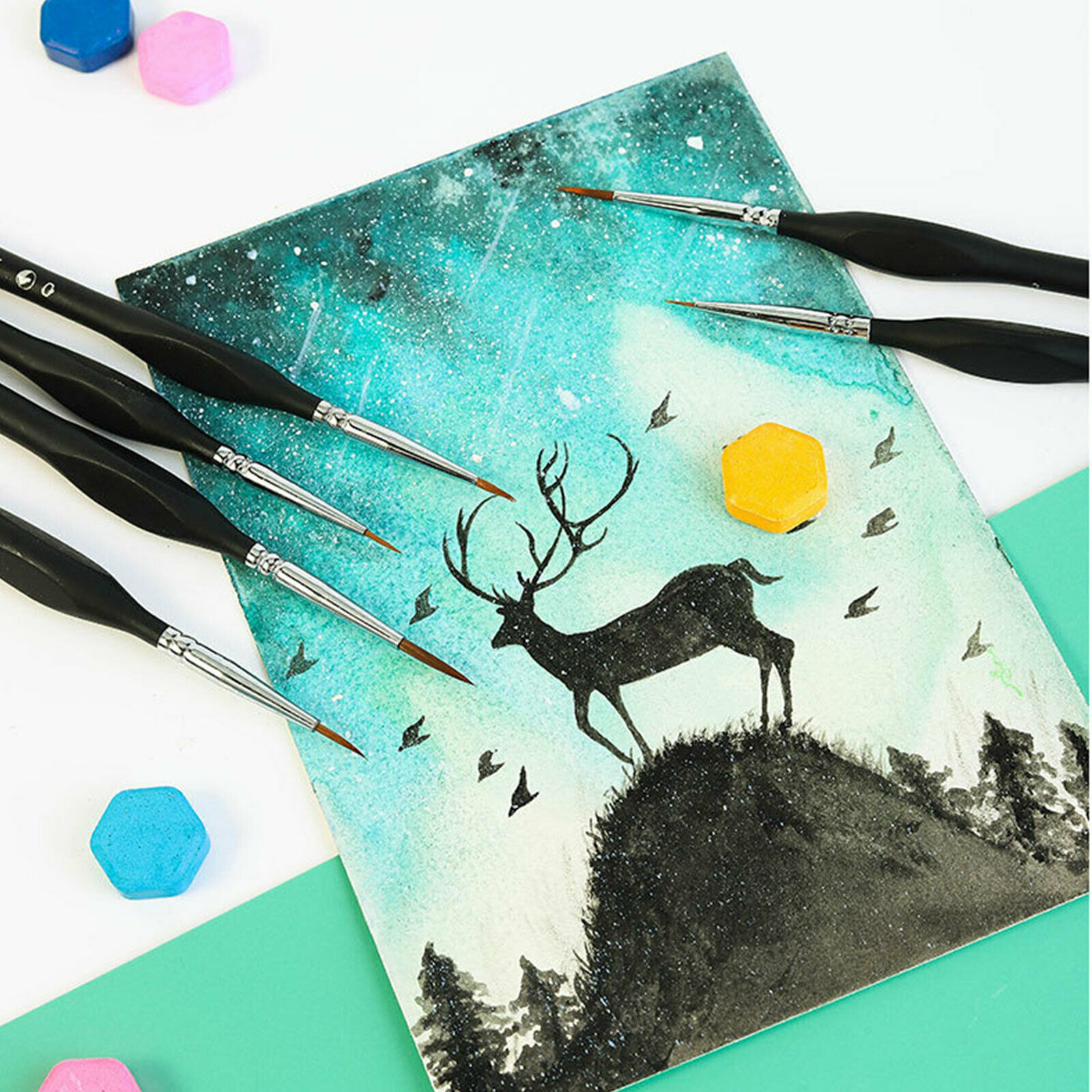 6x Extra Fine Tip Detail Paint Brushes for Miniatures Model Maker Painting Set