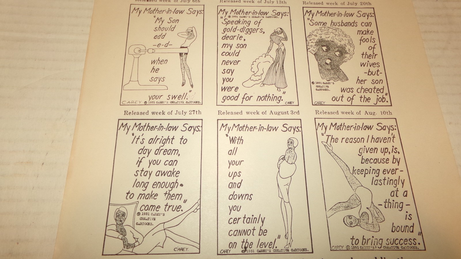 Carey’s Creative Cartoons African American Cartoon Comics 1931 Advertising Flyer