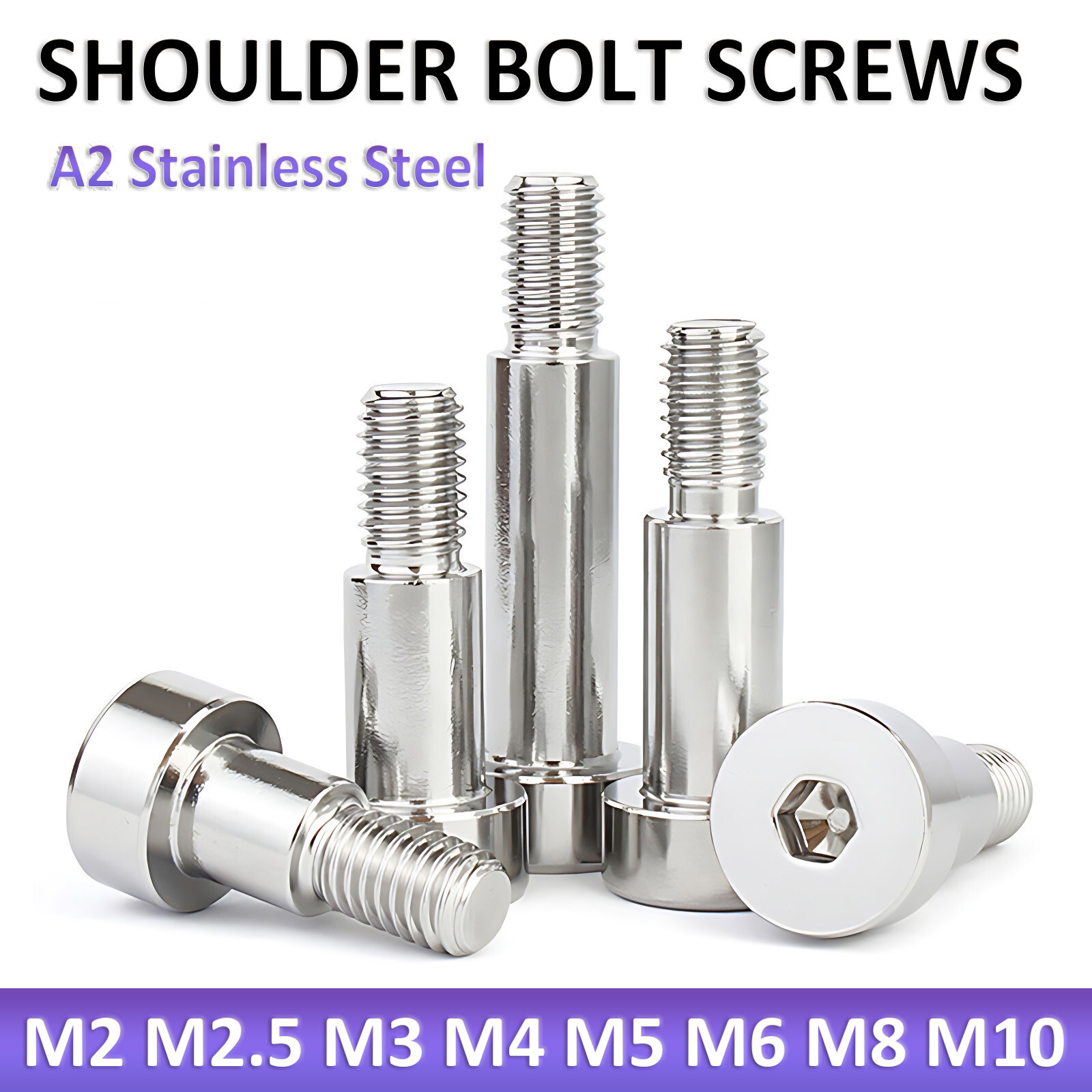 M2 M2.5 M3 M4 M5 M6 M8 Shoulder Bolt Screws A2 Stainless Steel Allen Socket Head