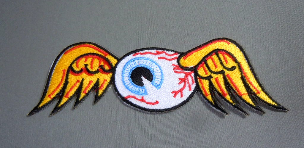 Von Dutch Flying Eyeball Iron-On Embroidered Patch Drag Race Hot Rod Rat Rod