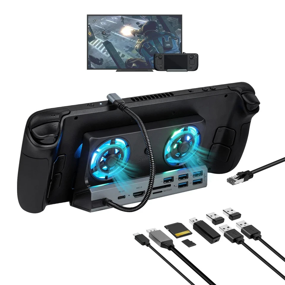 10 in 1 Docking Station with Dual Cooling Fan for Steam Deck-Gray