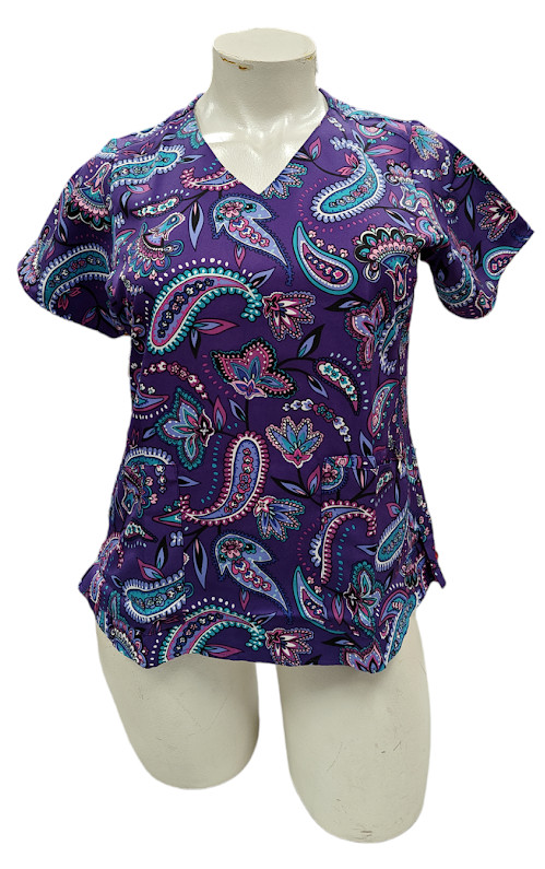 Vera Bradley Halo V6117 MAK  Makani Paisley Blackberry V-Neck Print Scrub Top