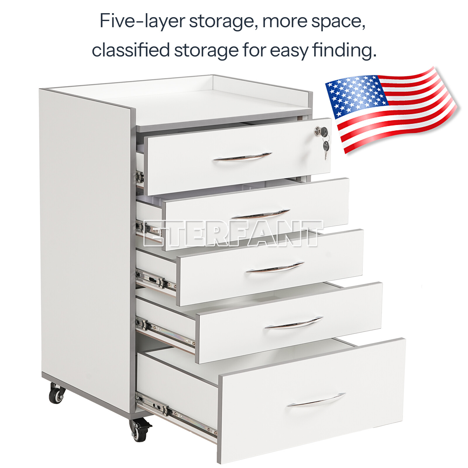 Dental Medical 5 Drawers Trolley Cart Acrylic Mobile Rolling Cart Wooden Cabinet