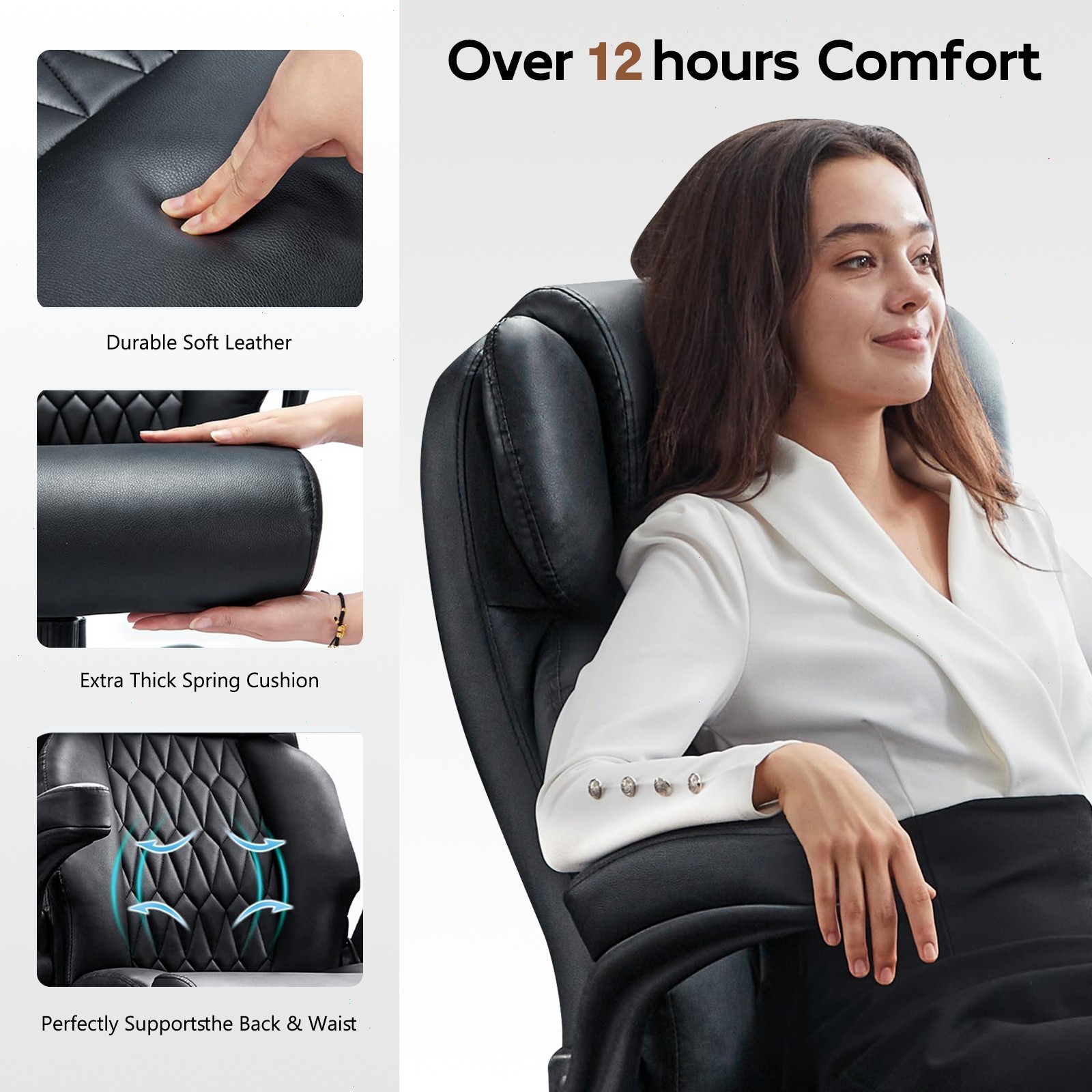 Big and Tall Office Chair 500lbs Leather Desk Chair with Upgraded RubberWheels