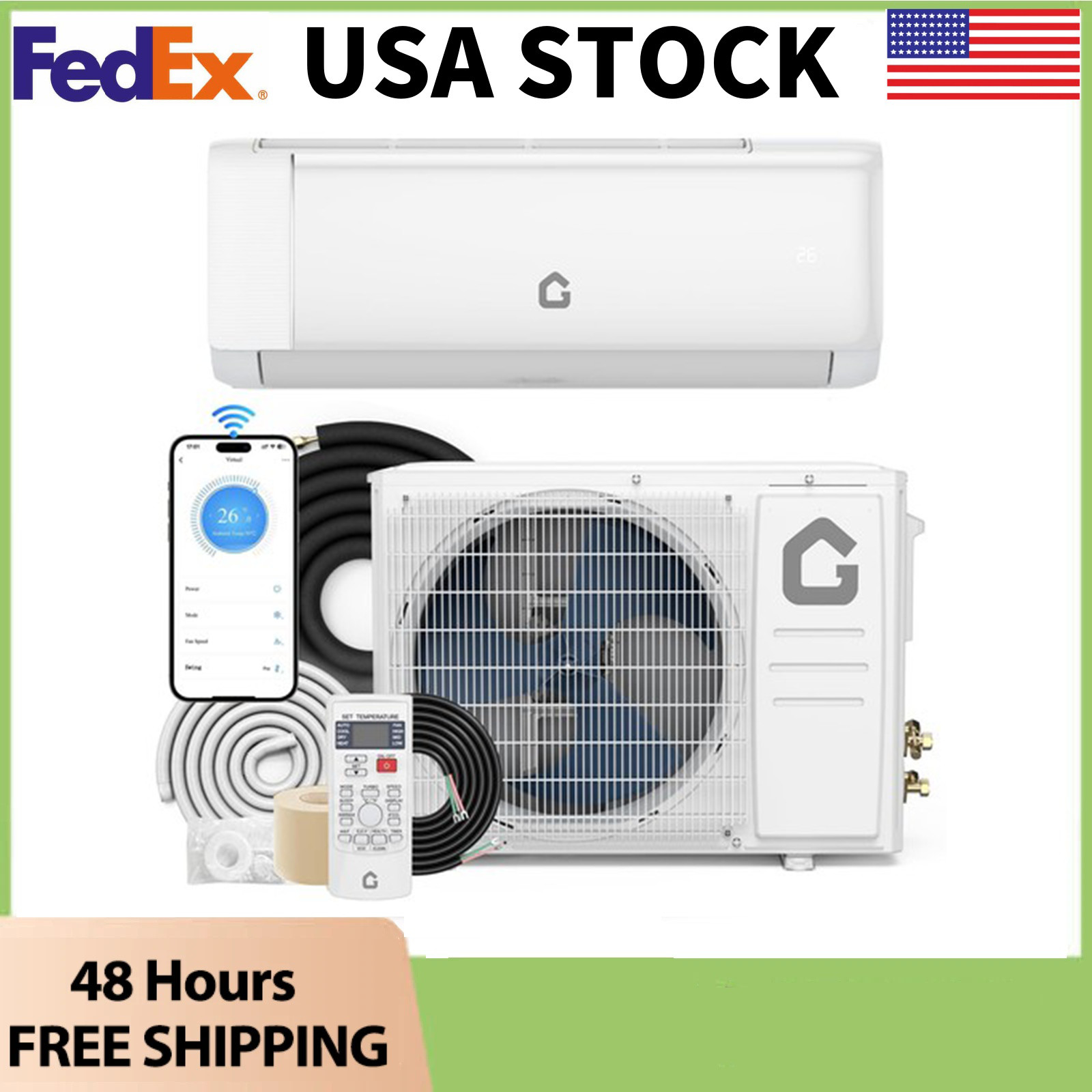 9000BTU-24000BTU Mini Split Air Conditioner Heat Pump w/Wifi Control Kit,Remote