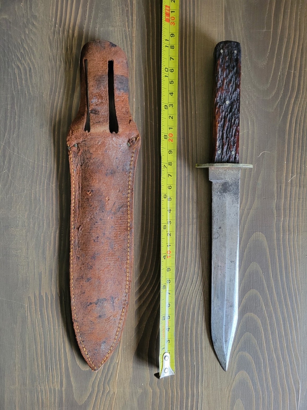 WWI Era Stag Handle Fred Biffar Chicago Ill. Bowie Knife/Side Knife w/Org Sheath