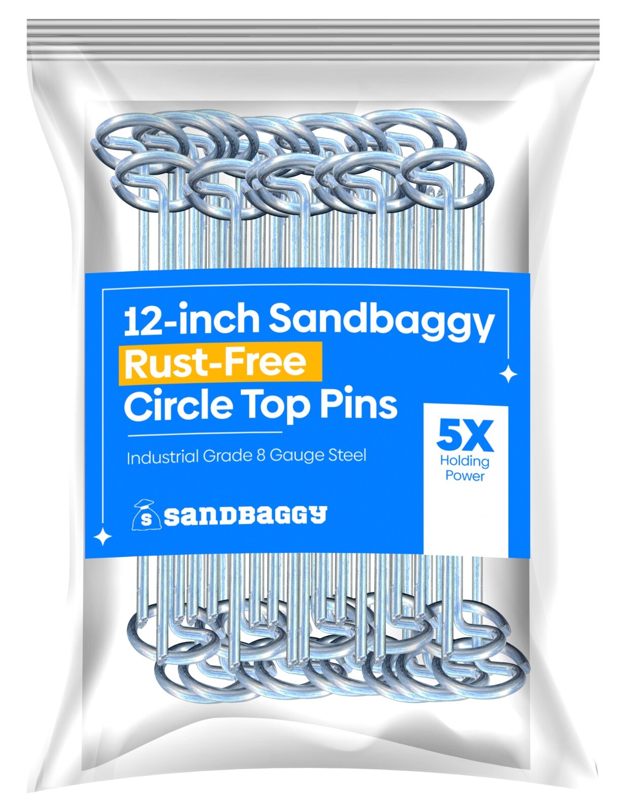 Sandbaggy 6 or 12 Inch Rust Free Circle Top Pins - Landscape Staples SOD Fabric