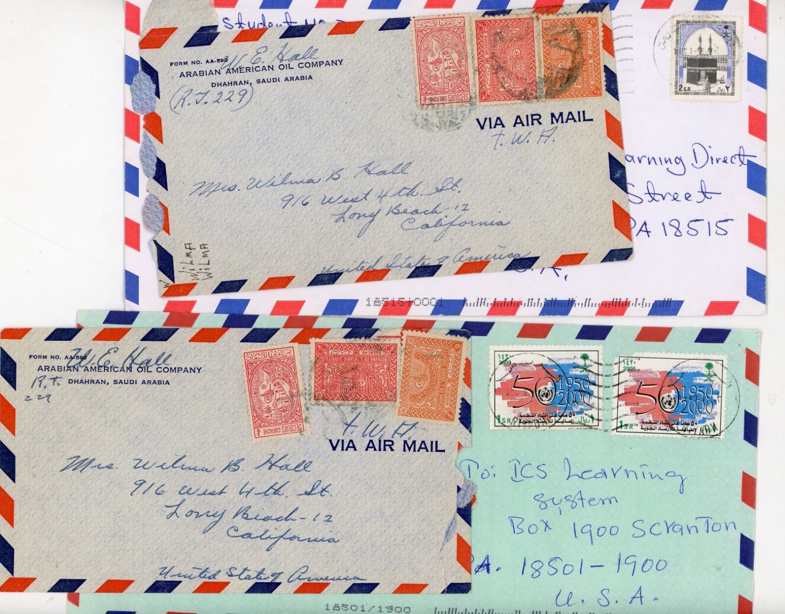 5 Airmail Stamp Covers Saudi Arabia Middle East 1934–2000 CA Scranton PA