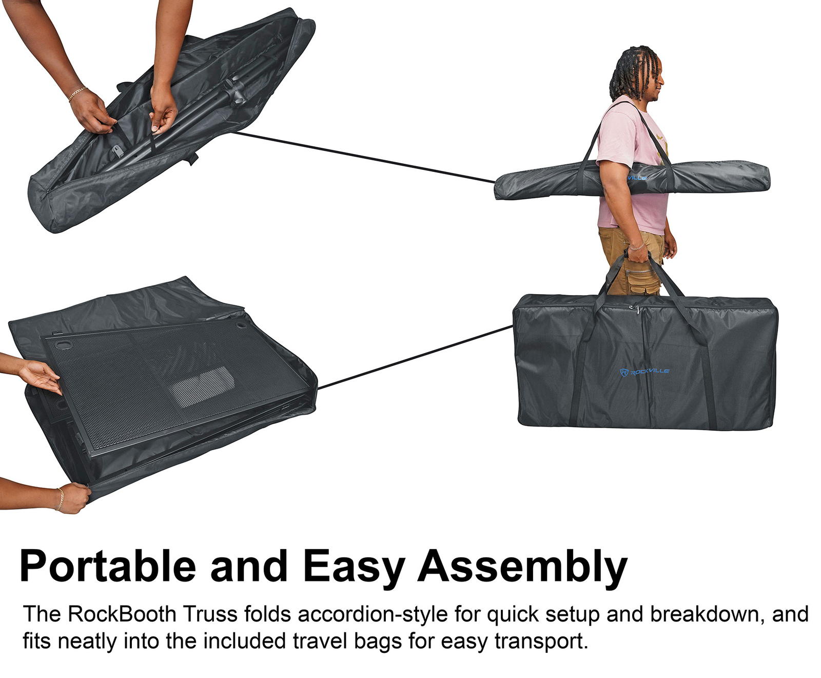 Rockville ROCKBOOTH TRUSS DJ Booth Table Facade w/Truss+(2) Up-Lights