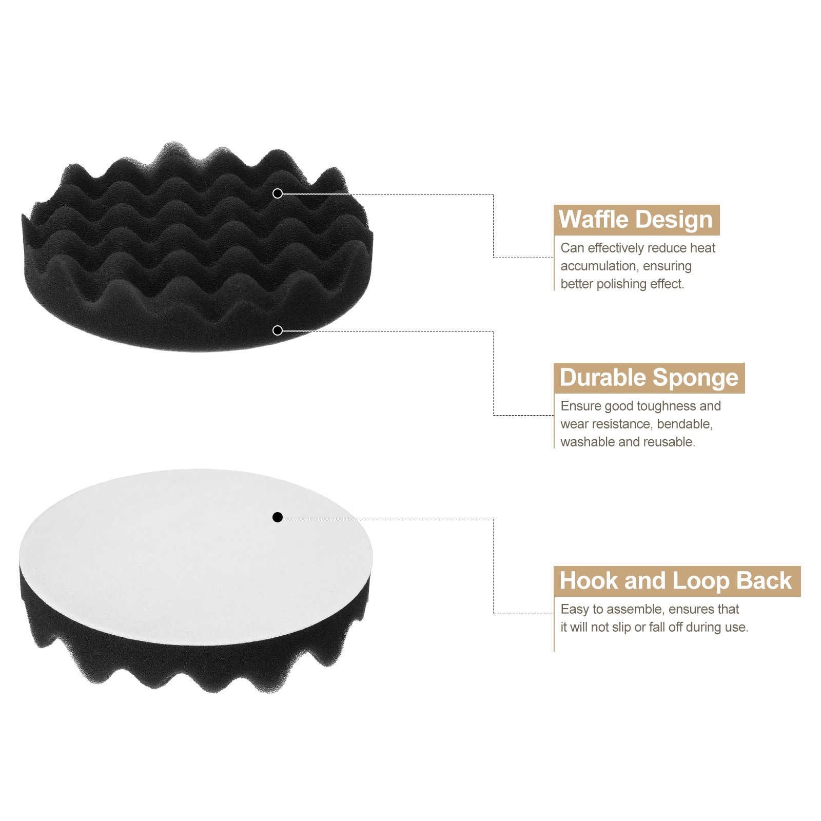 2pcs Buffing Sponge Pads 6" Polishing Wheel Waffle Finishing Grip Pad Black