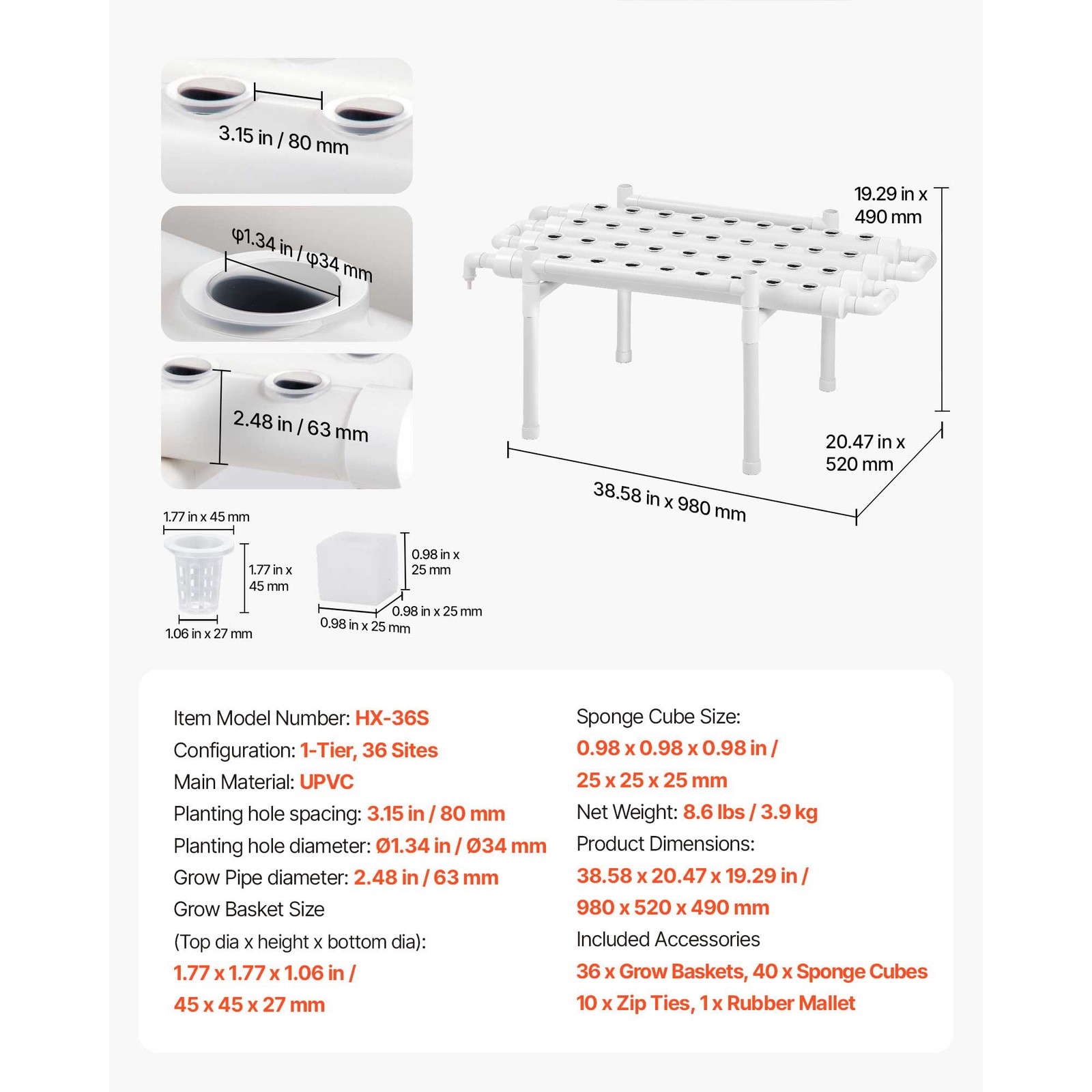 Uimoso Hydroponic Site Grow Kit 36 Planting Sites 1 Layer Hydroponics System