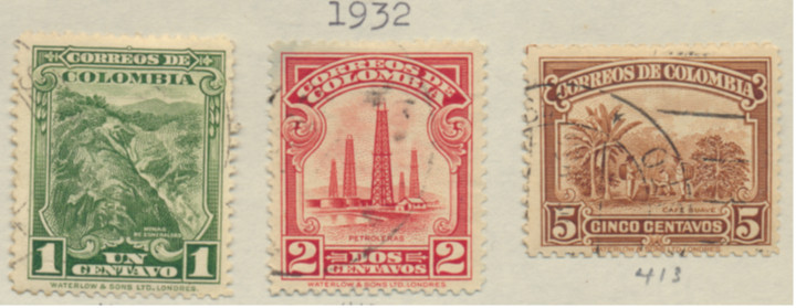 Colombia Stamps Scott #411 To 413, Used