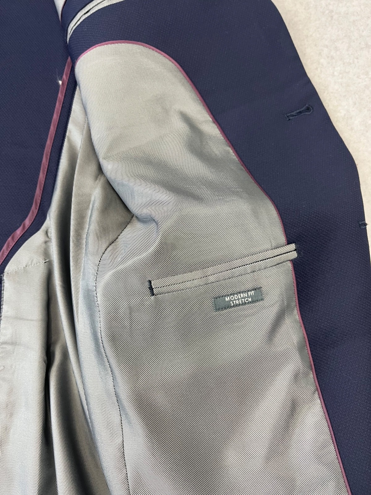 Pronto Uomo Platinum Blazer Mens 42L Navy Wool Blend 2 Button Modern Fit Stretch