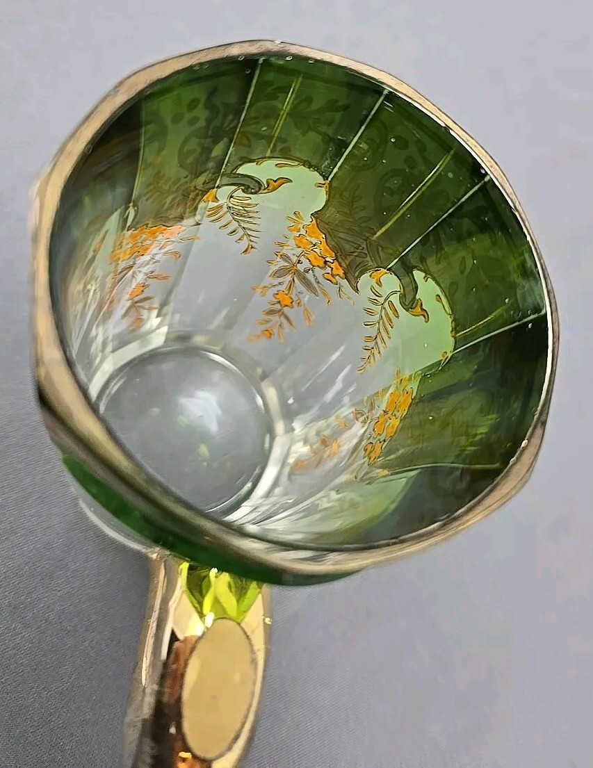 Moser Gilt Clear to Green Glass Handled Cup Enameled 19th Century