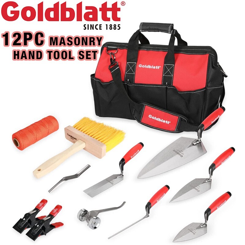 Goldblatt 12PCS Masonry Hand Tool Set Tuck Pointing Trowel Skate String Line Kit