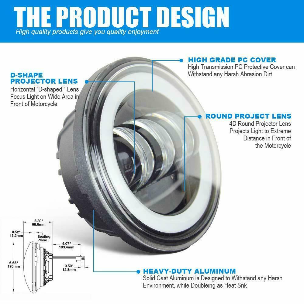 Pair 4.5" inch LED Projector Round Fog Light Angel Eyes Halo Motorcycle Ring DRL