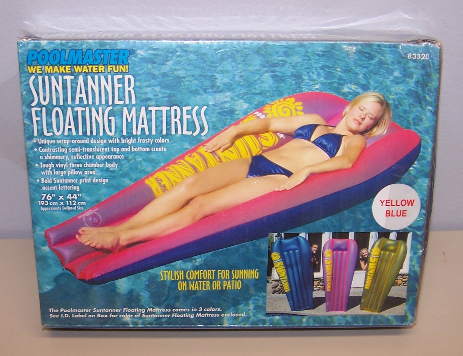 Vtg Poolmaster Suntanner Floating Mattress Pool Float 76x44 Yellow Blue