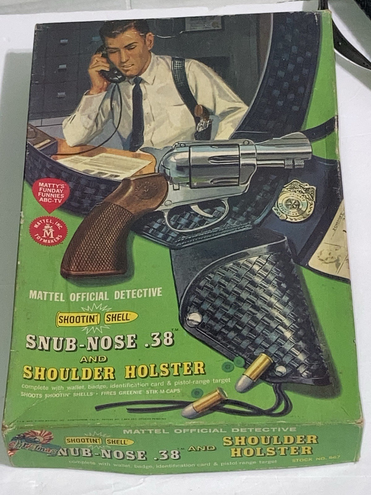 1959 Mattel Shootin' Shell Snub-Nose 38 Toy & Holster, Badge & Papers In Box