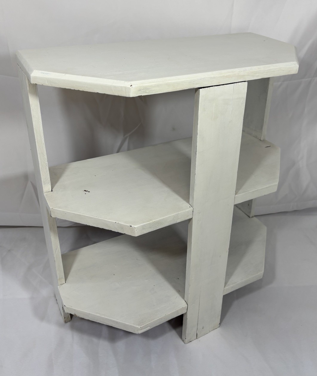 Antique Arts & Crafts Painted Wood 3 Tier Half Round Table Shelf Plant Stand