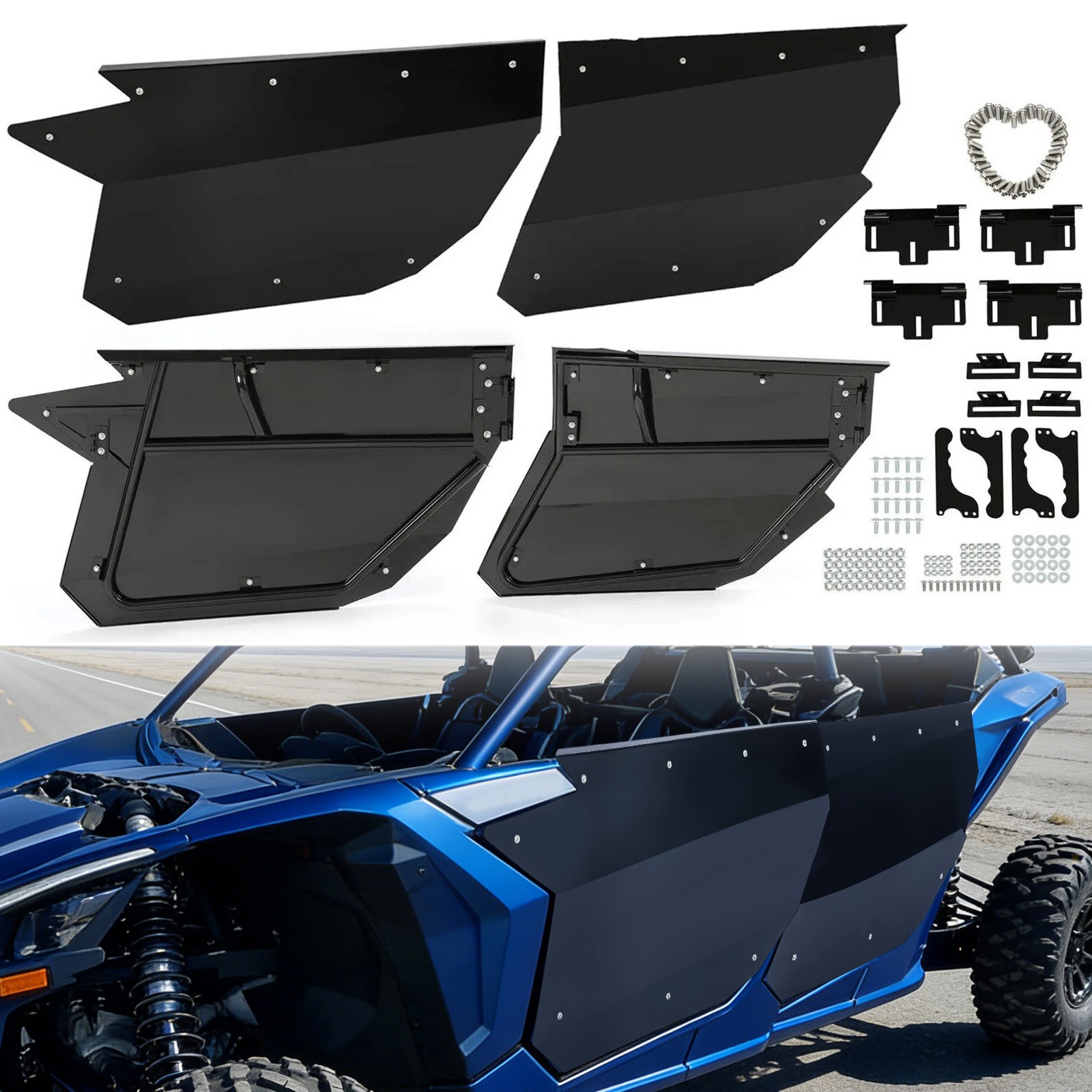 Black 4PCS Powder Coated Door Panels Fit CAN AM X3 Max Full Doors 2017 - 2024