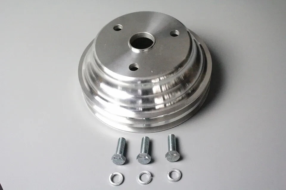 SBC Chevy Alum Pulley & Bracket Kit w Alternator Power Steering Long Water Pump