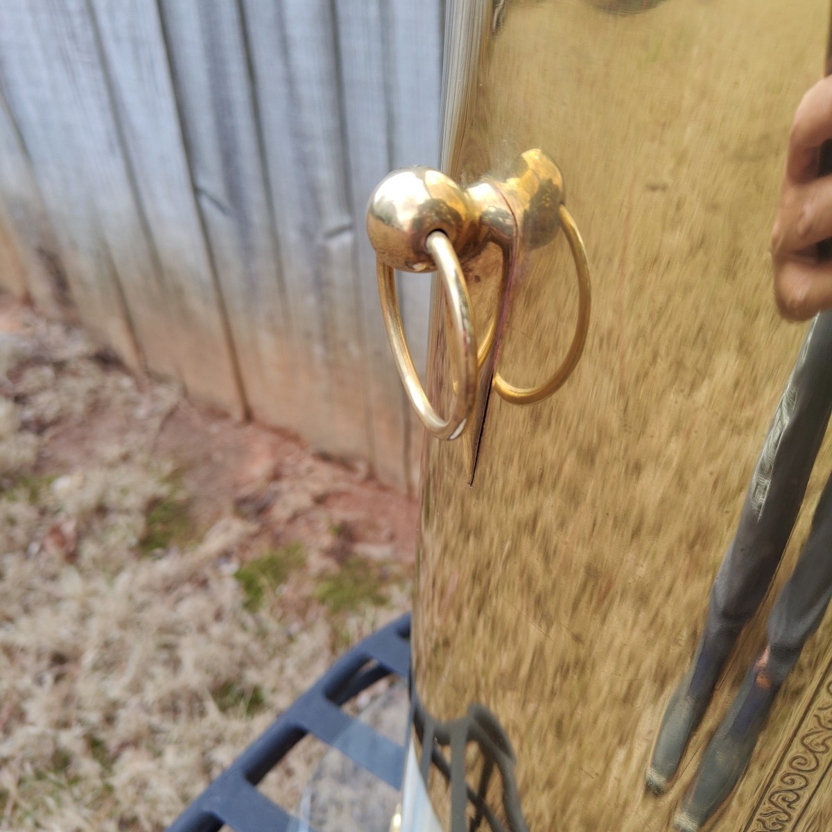 Vintage Brass Umbrella Cane Holder Stand 18" with Decorative Handles Asian Motif