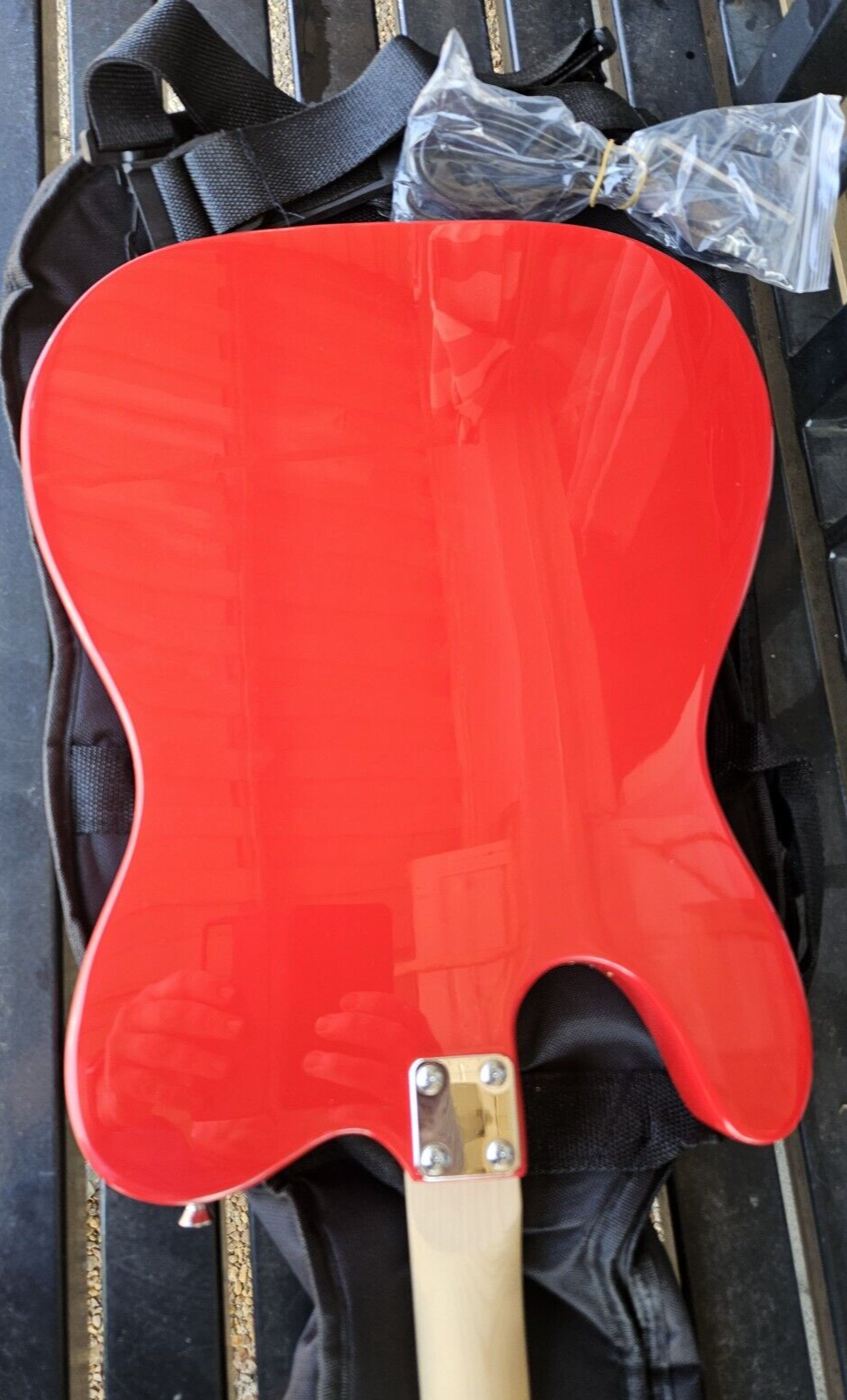 GREAT PLAYING NEW RED TELE-STYLE TENOR 4 STRING ELECTRIC GUITAR W/ GIG BAG