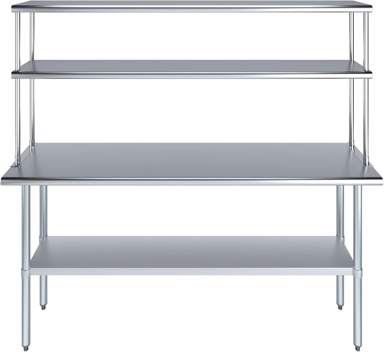 Stainless Steel Prep Table w/ Double Overshelf - Commercial Kitchen Workstation