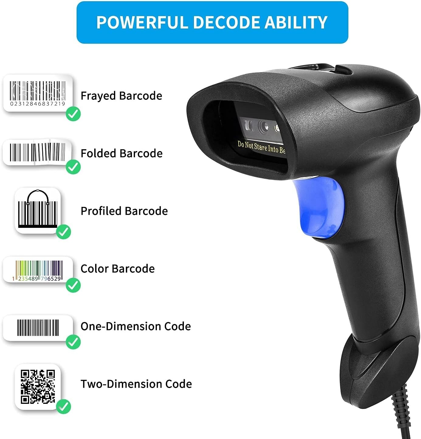2.4Ghz Wireless Barcode Scanner USB Cordless 1D 2D Laser Barcode Reader Handhold