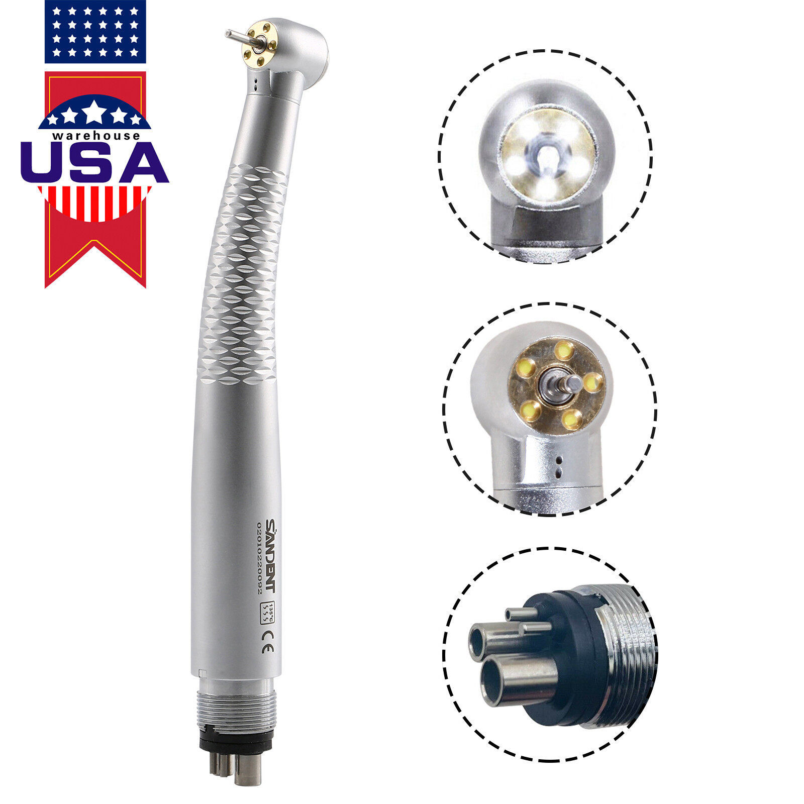 Dental 5Lights LED E-Generator High Speed Fiber Optic Handpiece 4Hole Shadowless