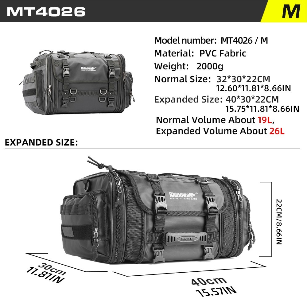 Rhinowalk Motorcycle Rear Tail Bag Waterproof 19L-80L Expandable Travel Luggage