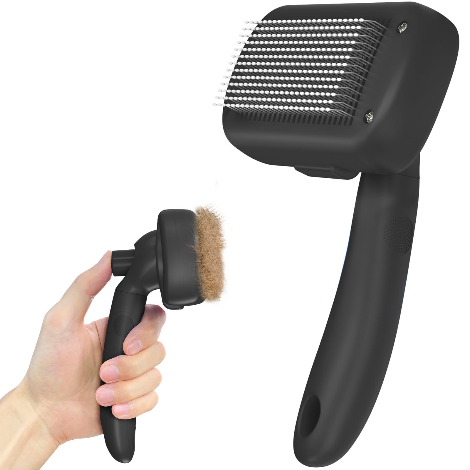 Dipoo Self Cleaning Shedding Brush - Skin Friendly Grooming Tool Large, Black