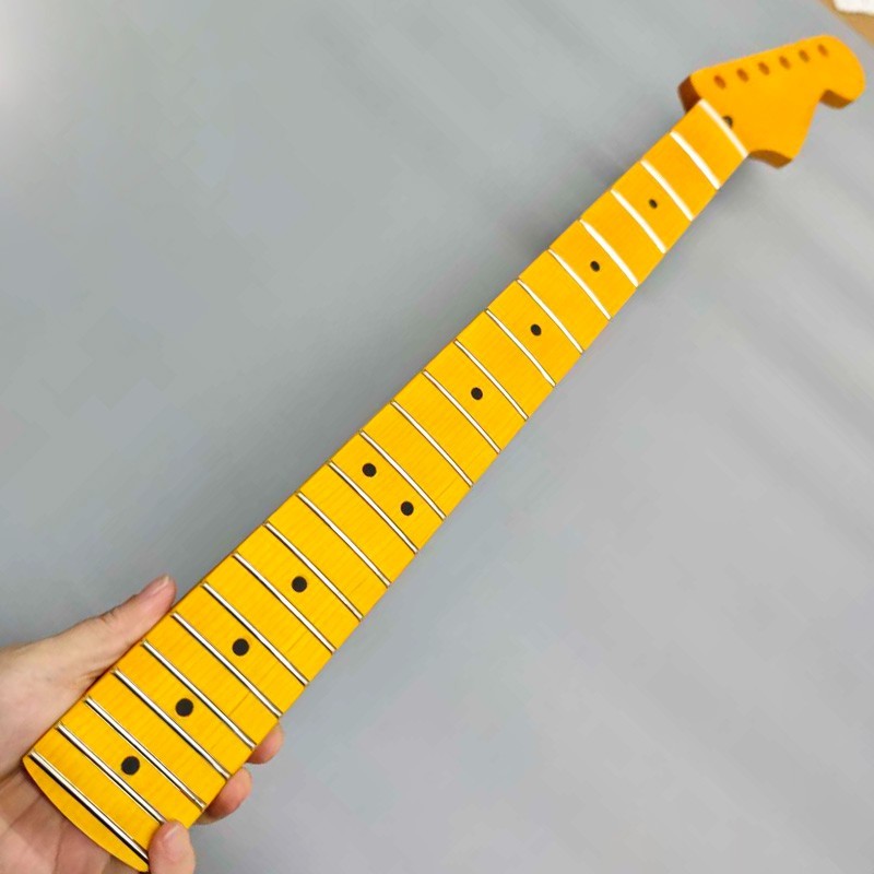 DIY Maple Electric Guitar Neck 25.5" Scale Length 22 Frets Yellow，Unfinished