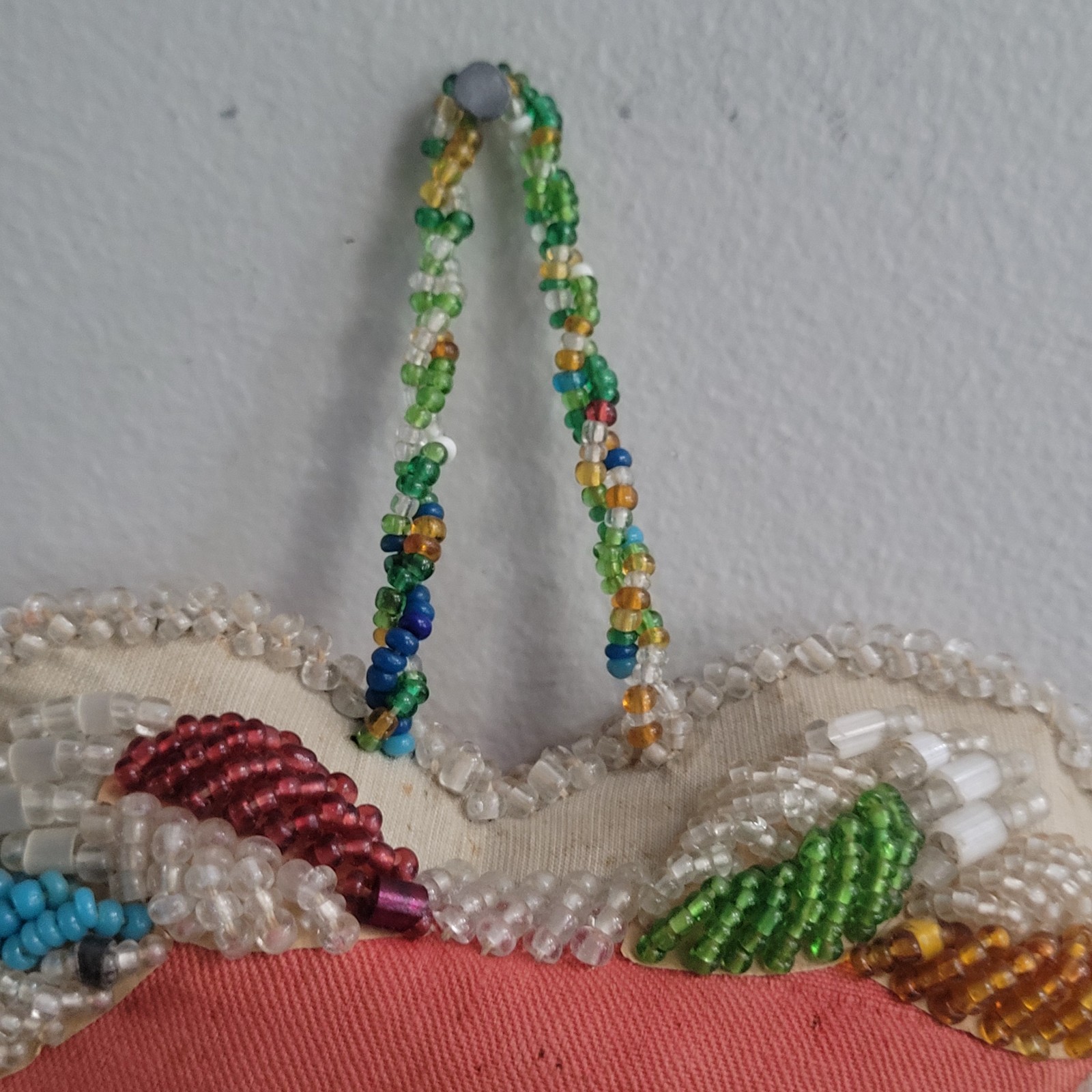 Antique 1903 Native American Beaded Heart Shaped Pillow Iroquis 5.5" x 5"