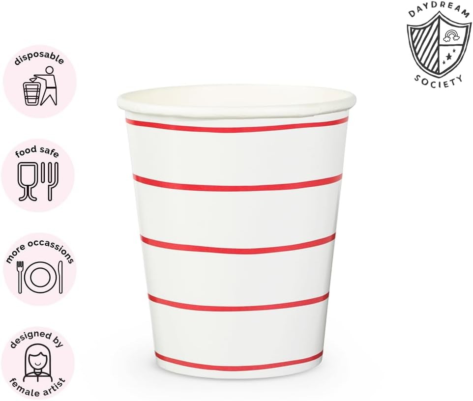 Disposable Paper Cups - Cerise Pink Striped 9-oz Cups for All Occasions