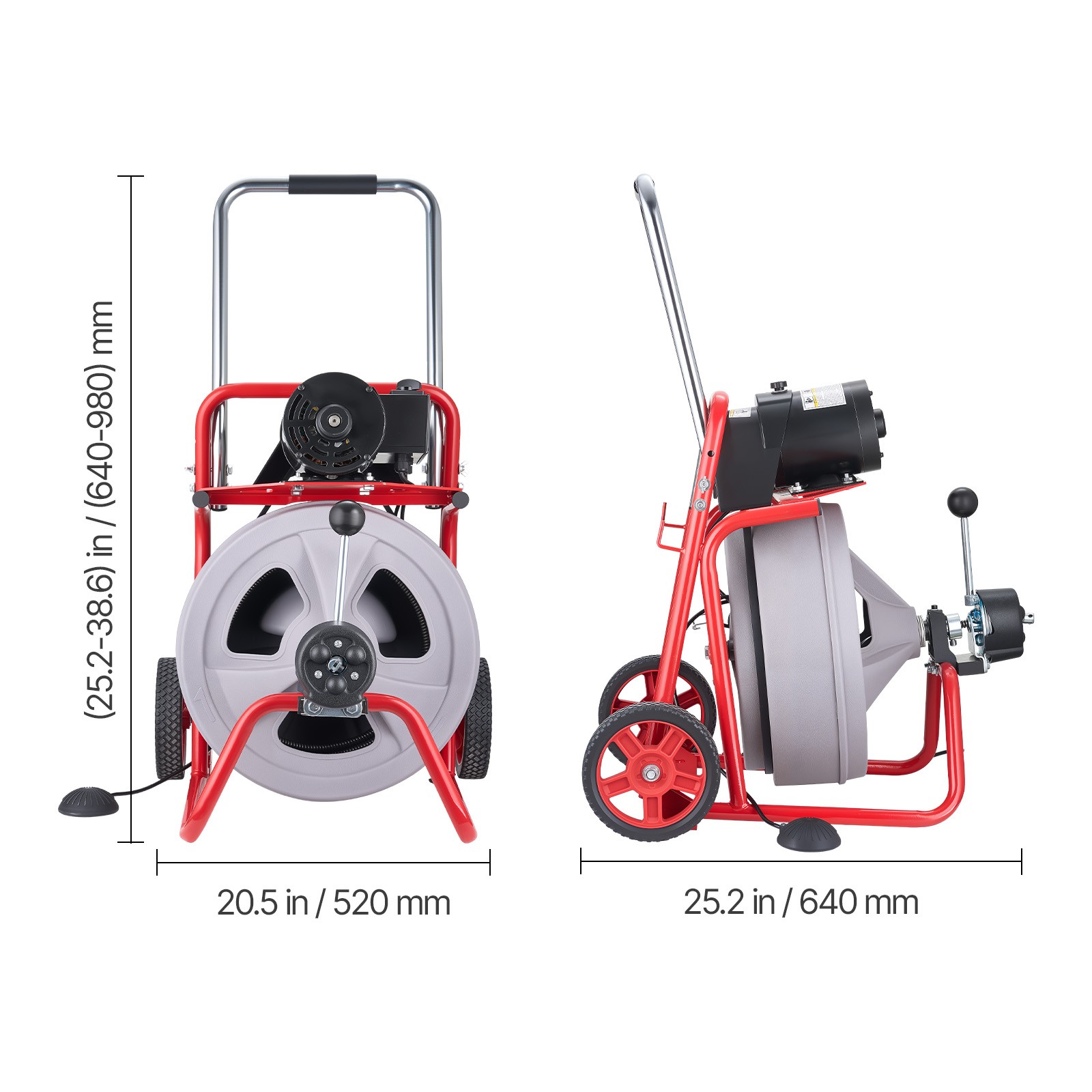 Uimoso Drain Cleaning Machine 100FT x1/2 Inch with Auto Feed, Wheels & 8 Cutters