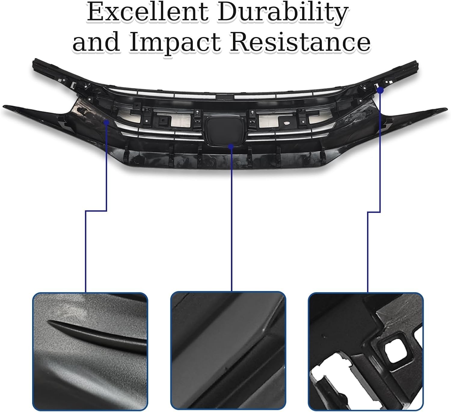 Front Bumper Grille Upper Grill With Chrome Headlight Eyelid Molding Trim Fit...