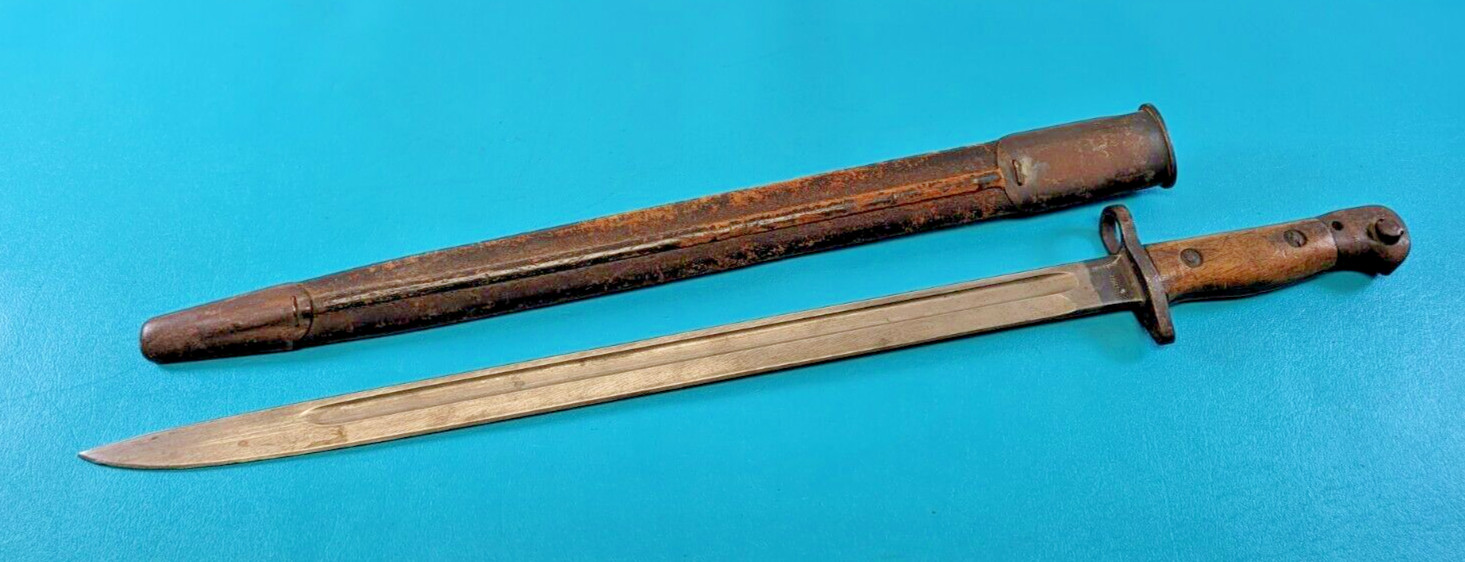 WWI English British Pattern 1907 Rifle Bayonet Sanderson + Scabbard c. 1917