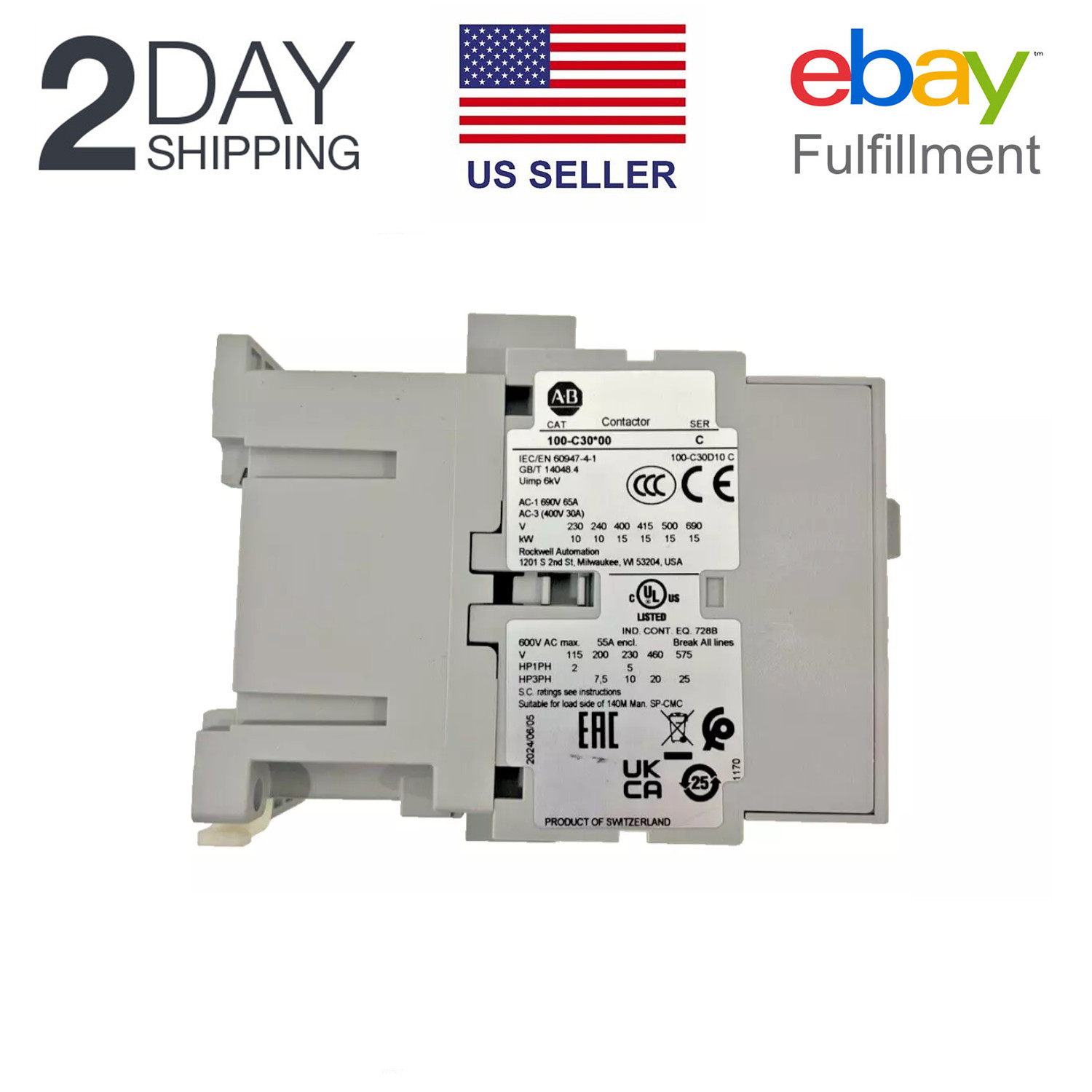Allen-Bradley 100-C30D10 IEC Contactor 30 Amp 120V 100C 3 poles New US STOCK