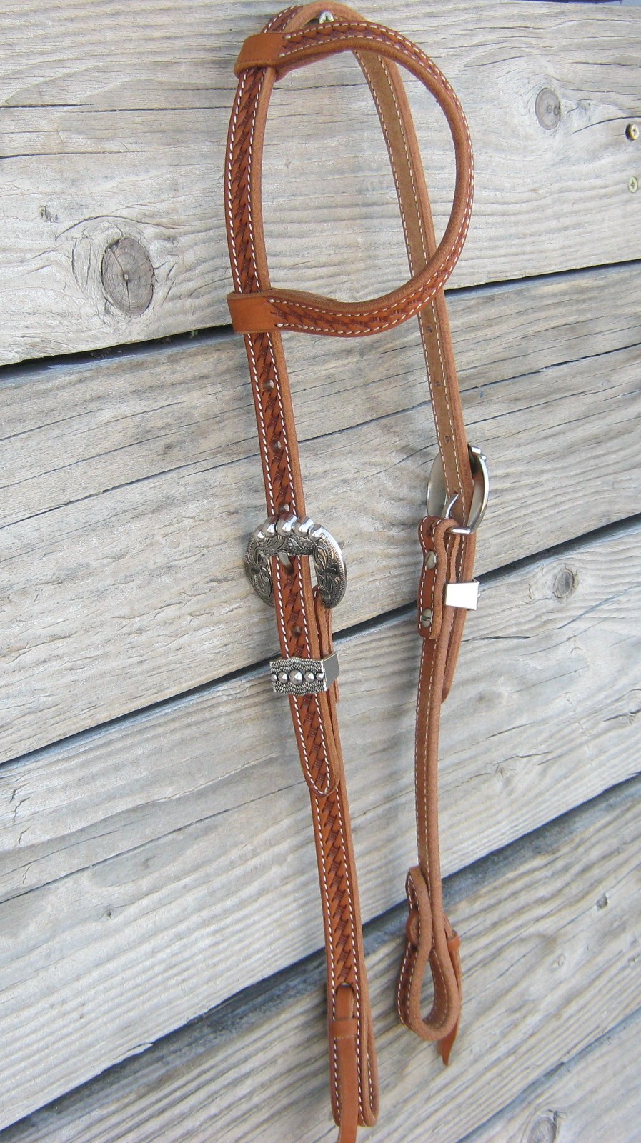 West 74 Light Oil Leather 5/8" One Ear Floral Spot Show Buckles Headstall