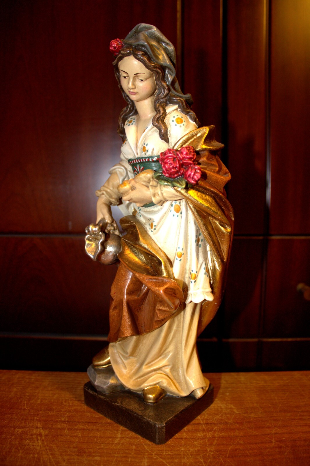 12" HAND CARVED WOODEN CATHOLIC PATRON SAINT ELIZABETH STATUE FIGURE SCULPTURE